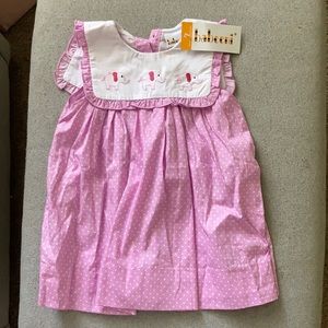 NWOT Pink with white polka dots dress 12m
